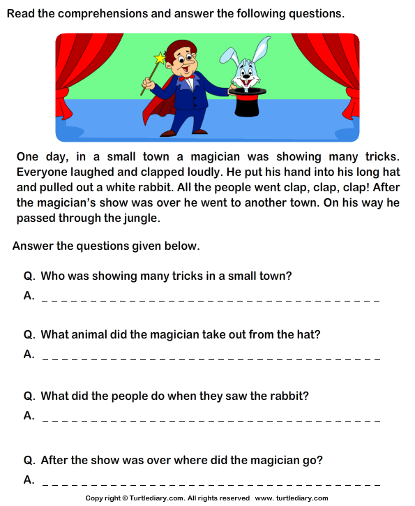 Printables Reading Comprehension Grade 1 reading comprehension magician worksheet turtle diary stories