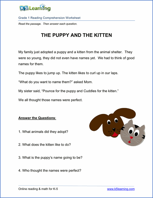 Printables Reading Comprehension Grade 1 free printable first grade reading comprehension worksheets k5 1st worksheet