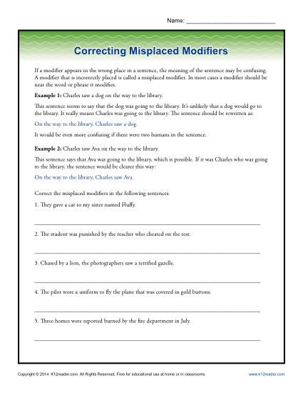 Printables Misplaced Modifiers Worksheet correcting misplaced modifiers word usage worksheet...