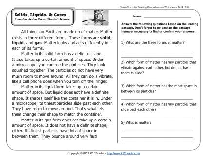 Printables Solid Liquid Gas Worksheet solids liquids gases 2nd grade reading comprehension worksheets gases