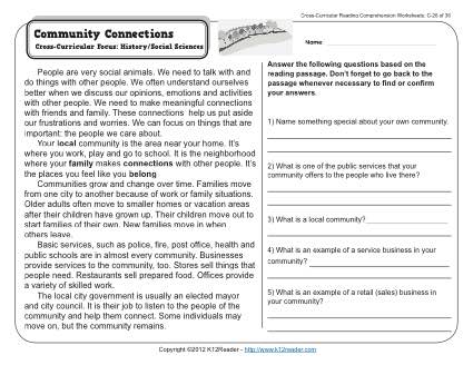 Printables Third Grade Reading Worksheets community connections 3rd grade reading comprehension worksheet connections