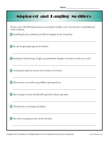 Printables Misplaced Modifiers Worksheet misplaced and dangling modifiers word usage worksheet...