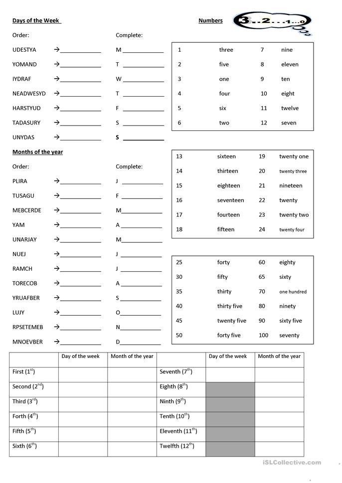 Printables Free Esl Worksheets 1260 free esl worksheet worksheets days months ordinal number worksheet