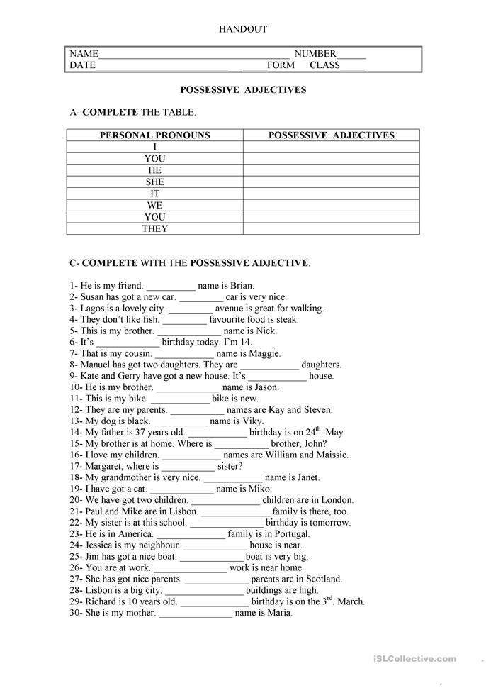 Printables Possessive Adjectives Worksheet 132 free esl possessive adjectives worksheets adjectives