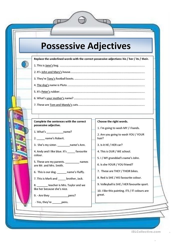 Printables Possessive Adjectives Worksheet 132 free esl possessive adjectives worksheets adjectives